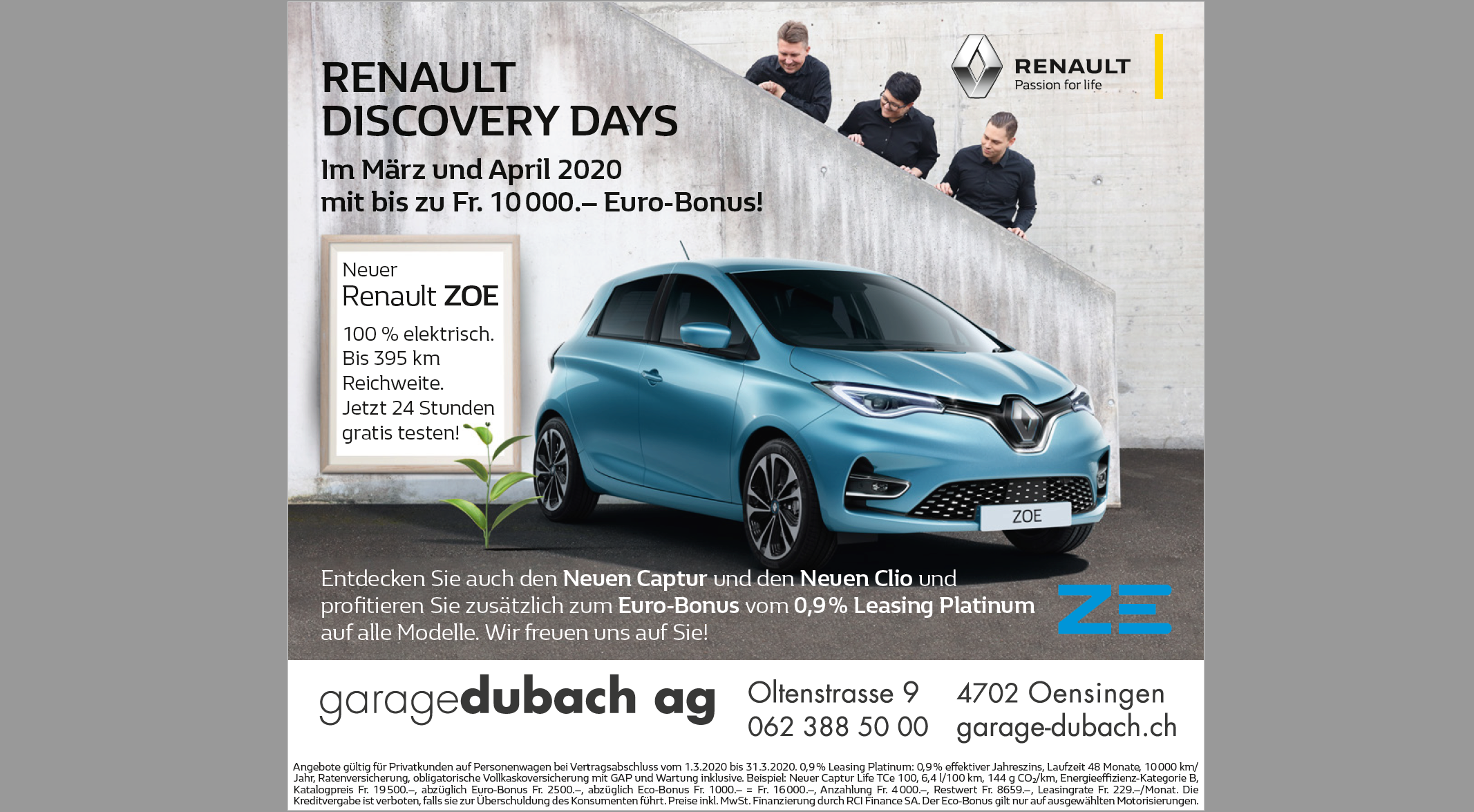 Inserat Renault Frühlingsausstellung 2020 Garage Dubach AG
